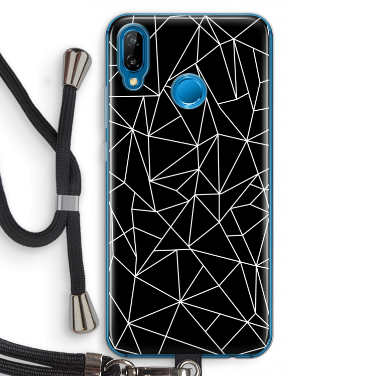 Geometrische lijnen wit: Huawei P20 Lite Transparant Hoesje met koord