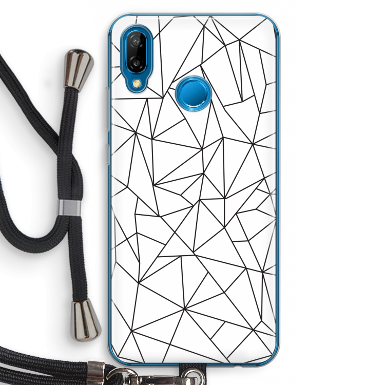 Geometrische lijnen zwart: Huawei P20 Lite Transparant Hoesje met koord