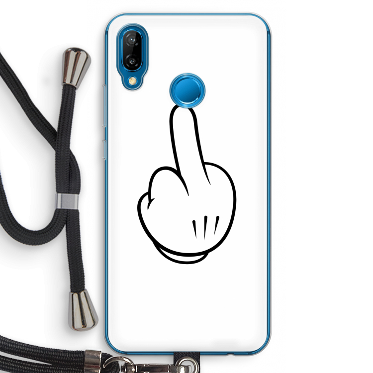 Middle finger white: Huawei P20 Lite Transparant Hoesje met koord