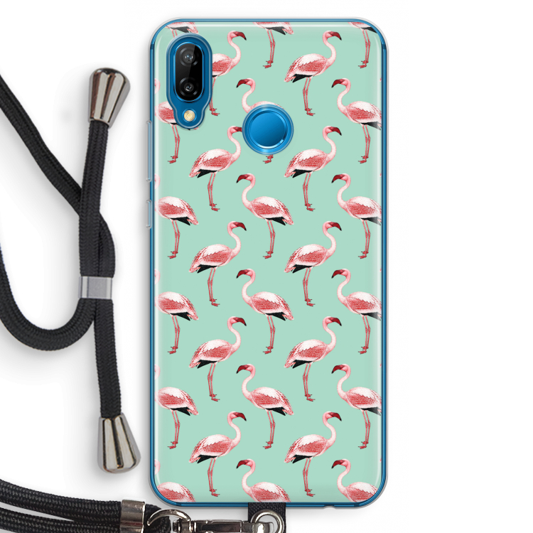 Flamingoprint groen: Huawei P20 Lite Transparant Hoesje met koord