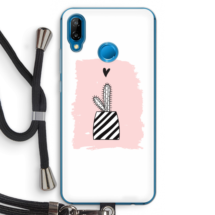 Zwart-wit cactus: Huawei P20 Lite Transparant Hoesje met koord