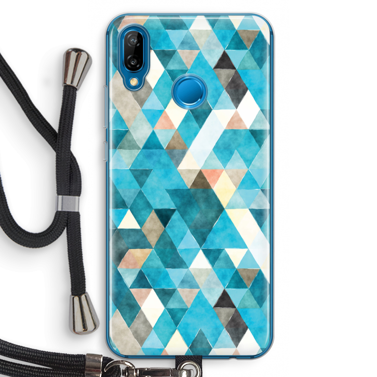Gekleurde driehoekjes blauw: Huawei P20 Lite Transparant Hoesje met koord