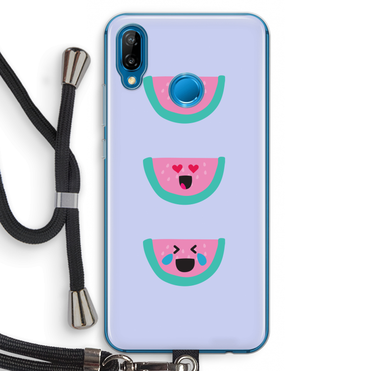 Smiley watermeloen: Huawei P20 Lite Transparant Hoesje met koord