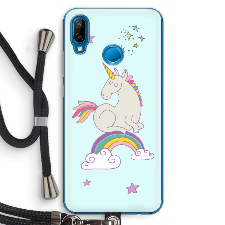 Regenboog eenhoorn: Huawei P20 Lite Transparant Hoesje met koord