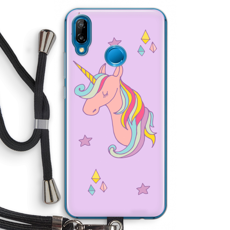Roze eenhoorn: Huawei P20 Lite Transparant Hoesje met koord