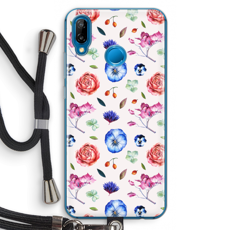 Bloemetjes: Huawei P20 Lite Transparant Hoesje met koord