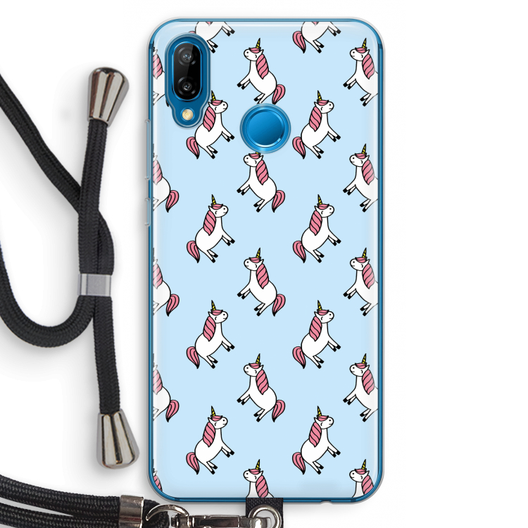 Eenhoorns overal: Huawei P20 Lite Transparant Hoesje met koord