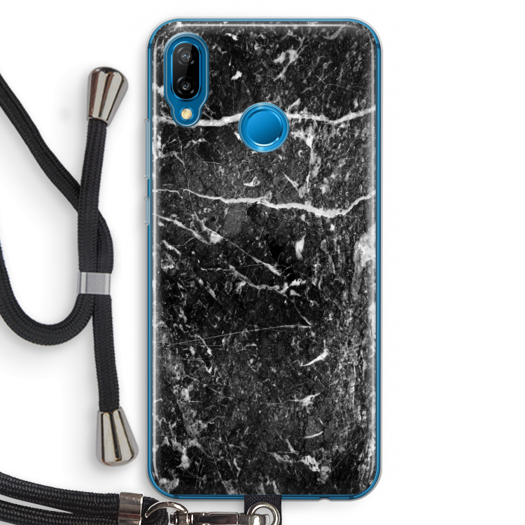 Zwart marmer: Huawei P20 Lite Transparant Hoesje met koord