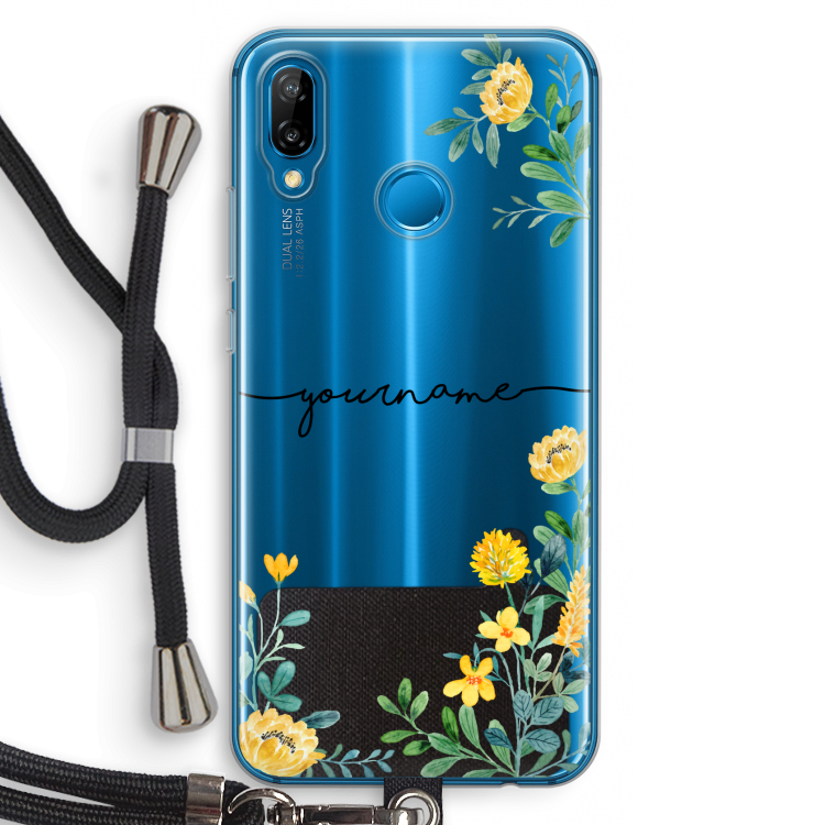 Gele bloemen: Huawei P20 Lite Transparant Hoesje met koord