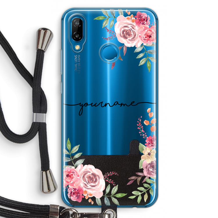 Rozen: Huawei P20 Lite Transparant Hoesje met koord