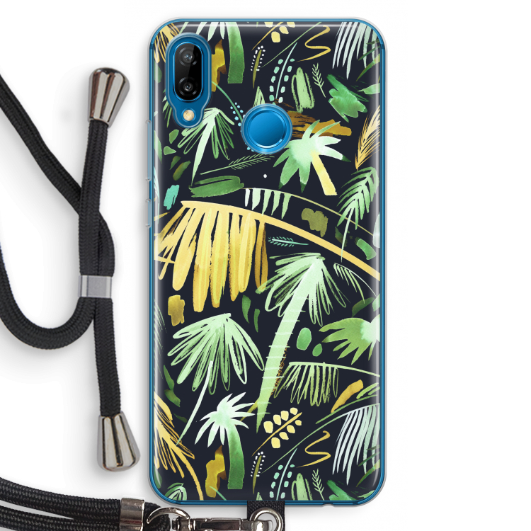 Tropical Palms Dark: Huawei P20 Lite Transparant Hoesje met koord