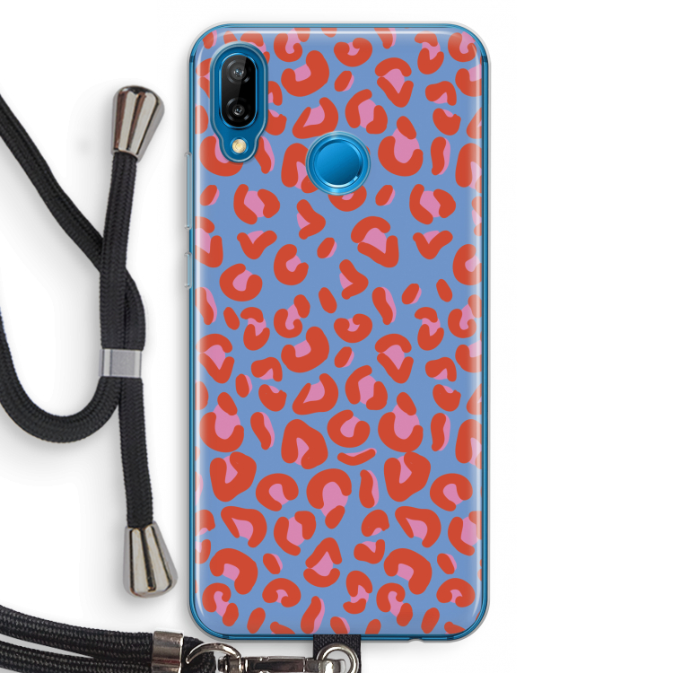 Leopard blue: Huawei P20 Lite Transparant Hoesje met koord