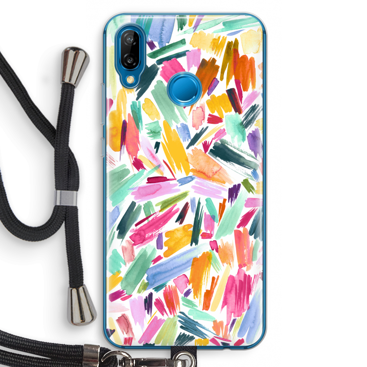 Watercolor Brushstrokes: Huawei P20 Lite Transparant Hoesje met koord
