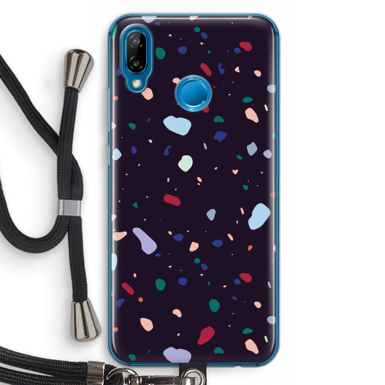 Dark Rounded Terrazzo: Huawei P20 Lite Transparant Hoesje met koord