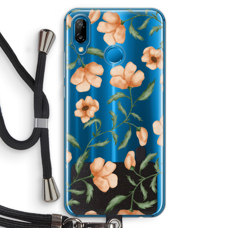 Peachy flowers: Huawei P20 Lite Transparant Hoesje met koord