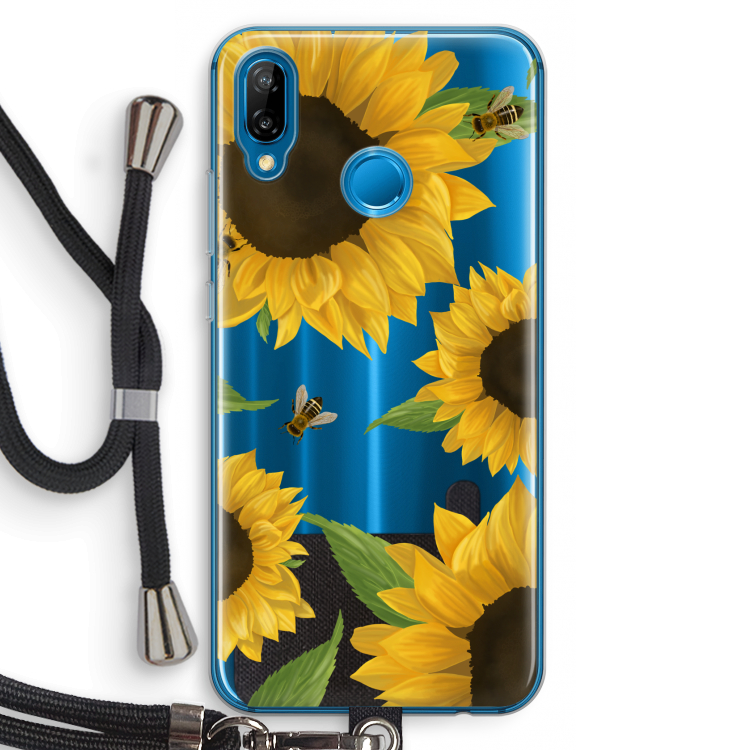 Sunflower and bees: Huawei P20 Lite Transparant Hoesje met koord