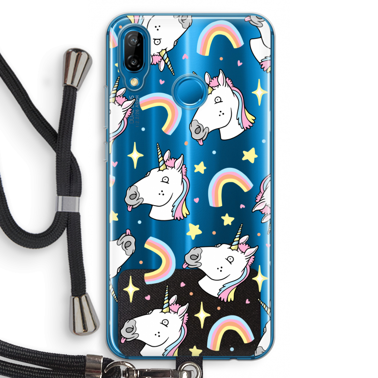 Rainbow Unicorn: Huawei P20 Lite Transparant Hoesje met koord