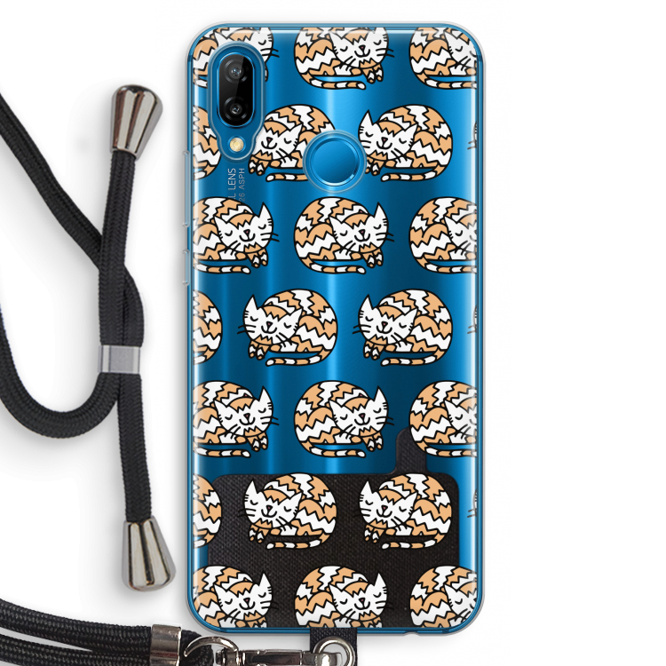Slapende poes: Huawei P20 Lite Transparant Hoesje met koord