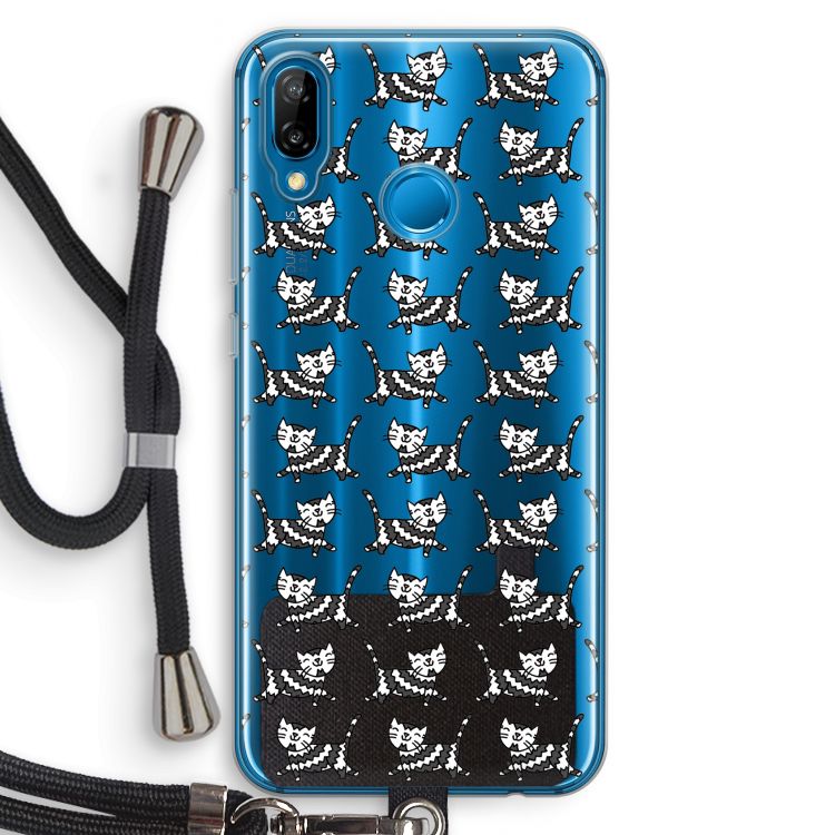 Zwarte poes: Huawei P20 Lite Transparant Hoesje met koord