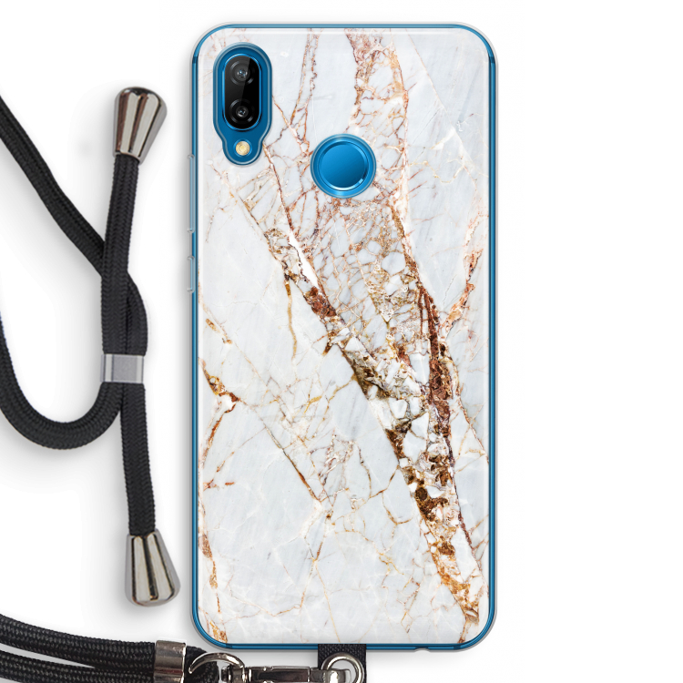 Goud marmer: Huawei P20 Lite Transparant Hoesje met koord