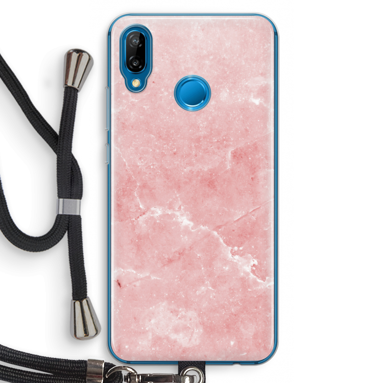 Roze marmer: Huawei P20 Lite Transparant Hoesje met koord