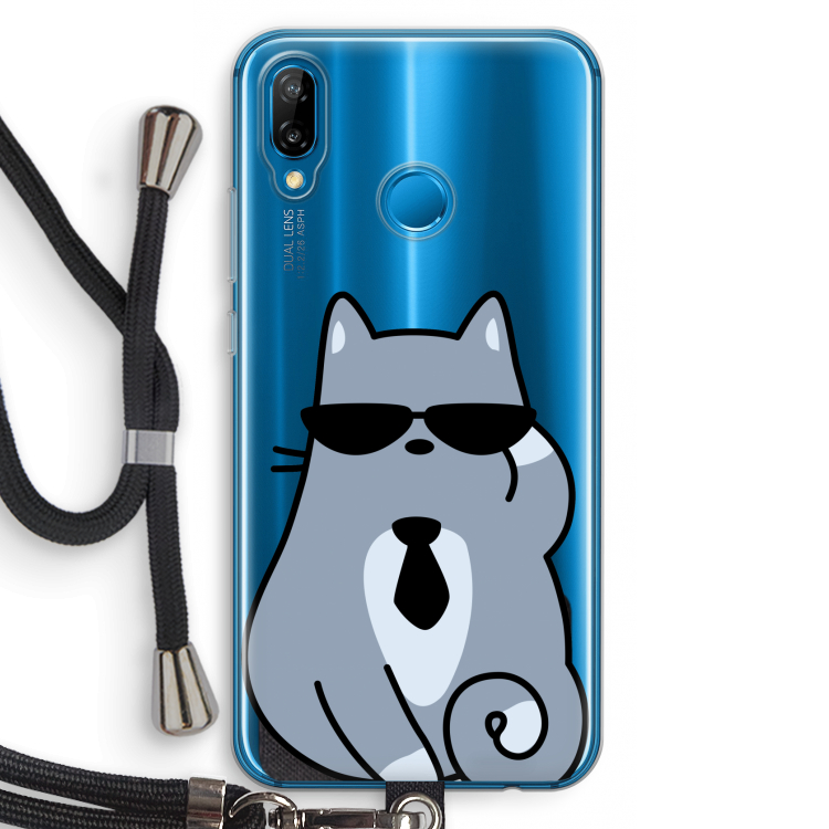 Cool cat: Huawei P20 Lite Transparant Hoesje met koord