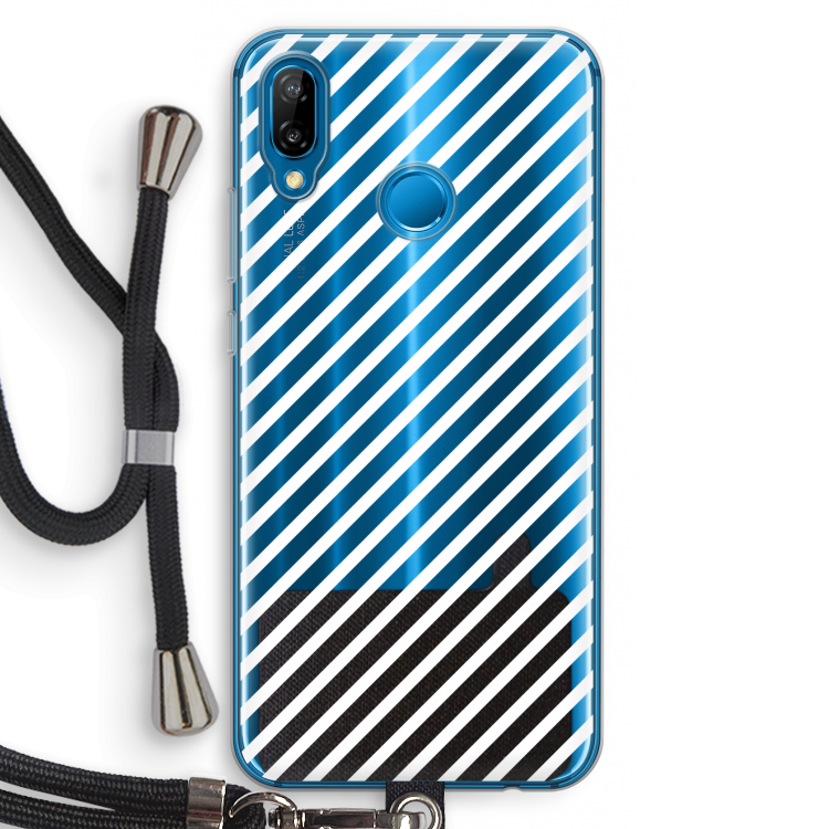 Strepen zwart-wit: Huawei P20 Lite Transparant Hoesje met koord