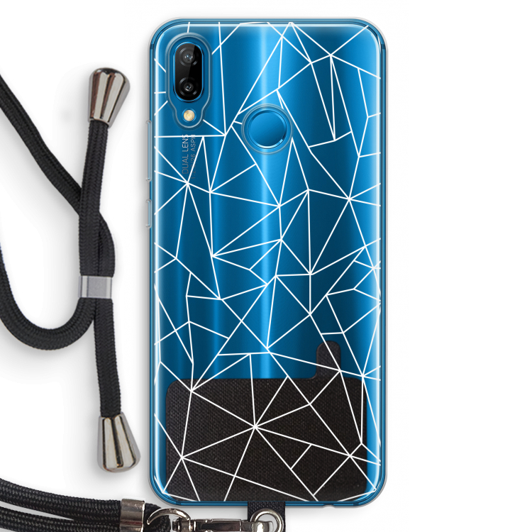 Geometrische lijnen wit: Huawei P20 Lite Transparant Hoesje met koord