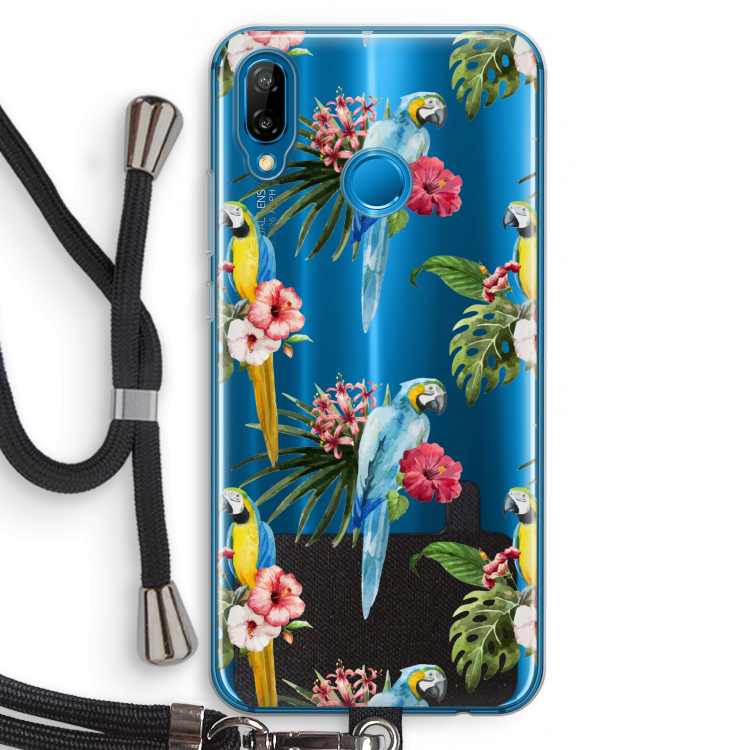 Kleurrijke papegaaien: Huawei P20 Lite Transparant Hoesje met koord