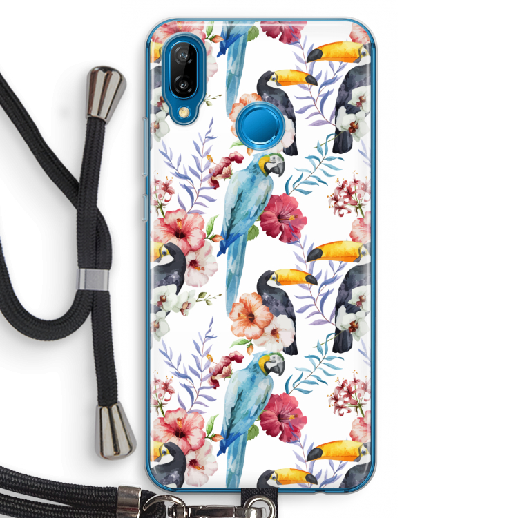 Bloemen tukan: Huawei P20 Lite Transparant Hoesje met koord