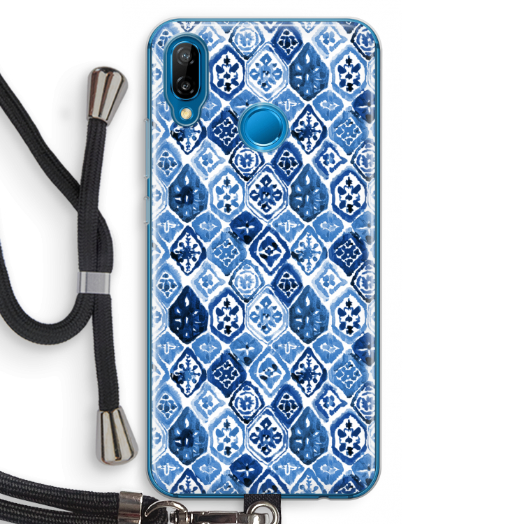 Blauw motief: Huawei P20 Lite Transparant Hoesje met koord