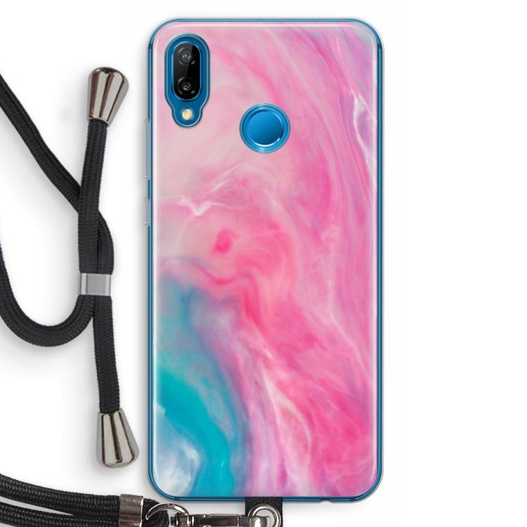 Roze explosie: Huawei P20 Lite Transparant Hoesje met koord