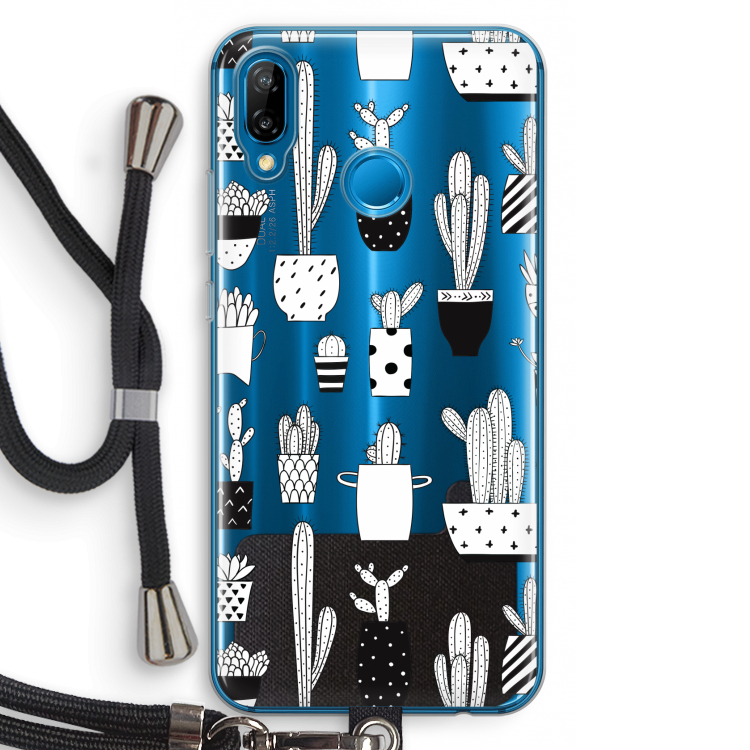 Cactusmotief: Huawei P20 Lite Transparant Hoesje met koord