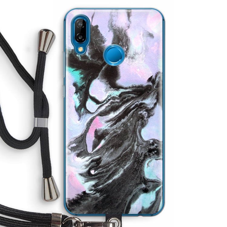 Pastel zwart: Huawei P20 Lite Transparant Hoesje met koord