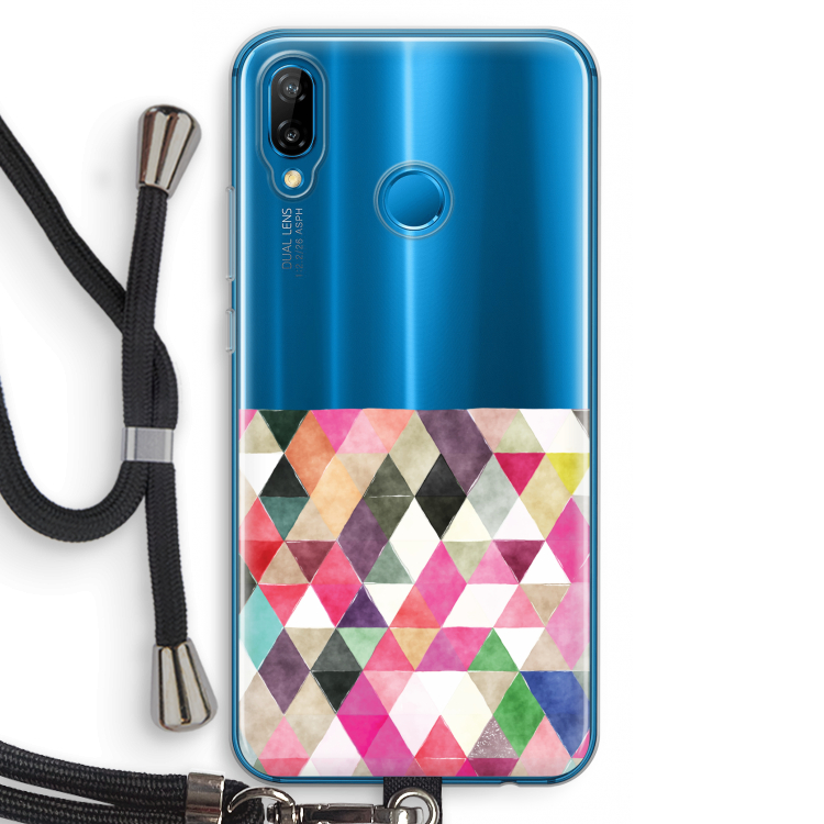 Gekleurde driehoekjes: Huawei P20 Lite Transparant Hoesje met koord
