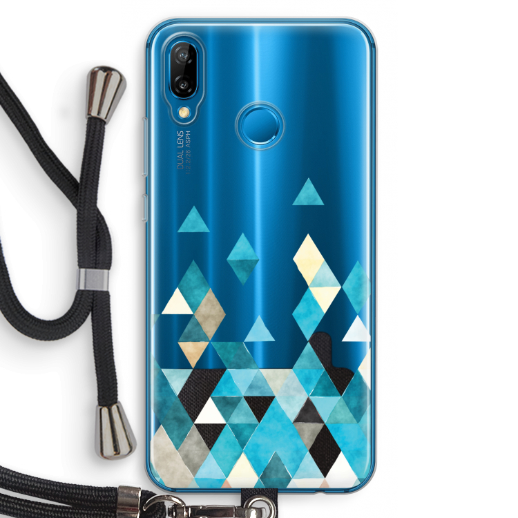 Gekleurde driehoekjes blauw: Huawei P20 Lite Transparant Hoesje met koord