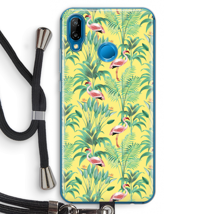Flamingo party: Huawei P20 Lite Transparant Hoesje met koord