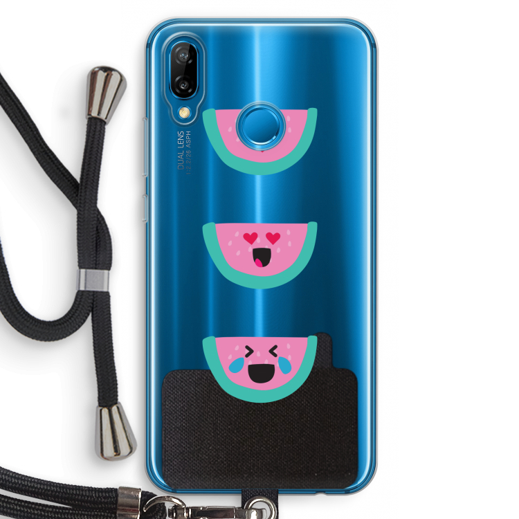 Smiley watermeloen: Huawei P20 Lite Transparant Hoesje met koord