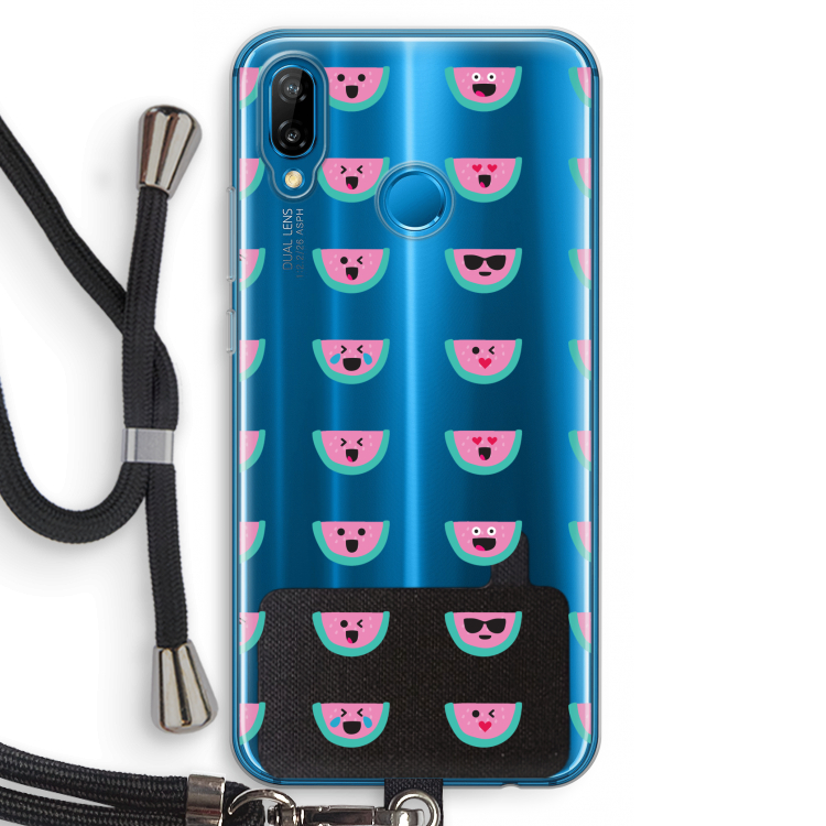 Smiley watermeloenprint: Huawei P20 Lite Transparant Hoesje met koord