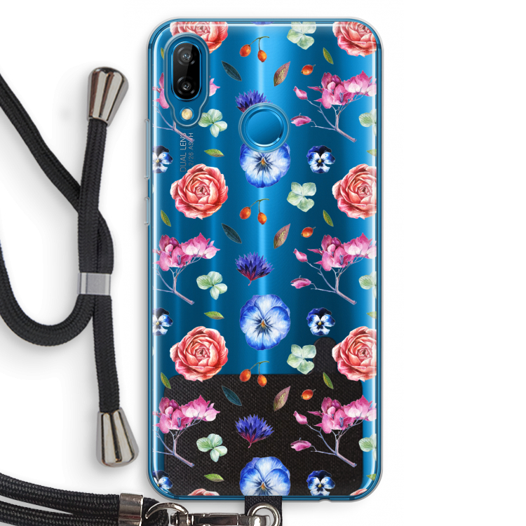 Bloemetjes: Huawei P20 Lite Transparant Hoesje met koord