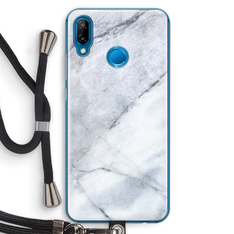 Witte marmer: Huawei P20 Lite Transparant Hoesje met koord