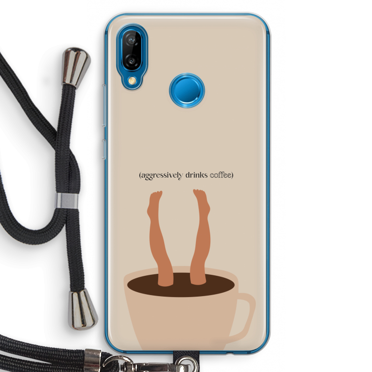 Aggressively drinks coffee: Huawei P20 Lite Transparant Hoesje met koord