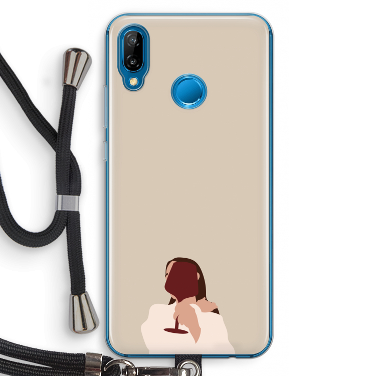 I drink wine: Huawei P20 Lite Transparant Hoesje met koord