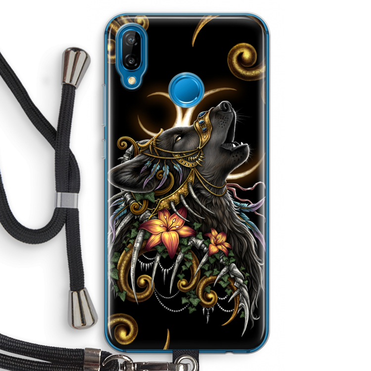 Huilende Wolf: Huawei P20 Lite Transparant Hoesje met koord