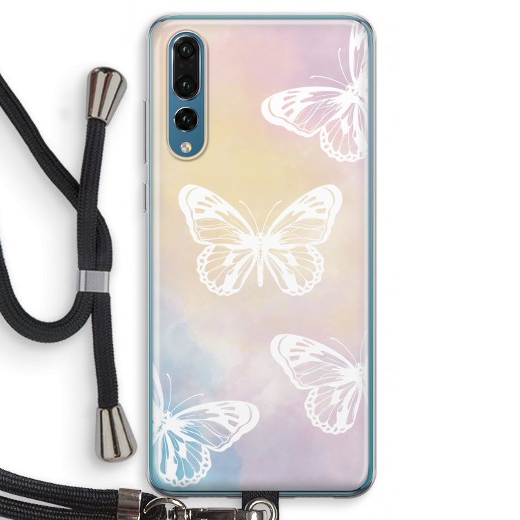 White butterfly: Huawei P20 Pro Transparant Hoesje met koord