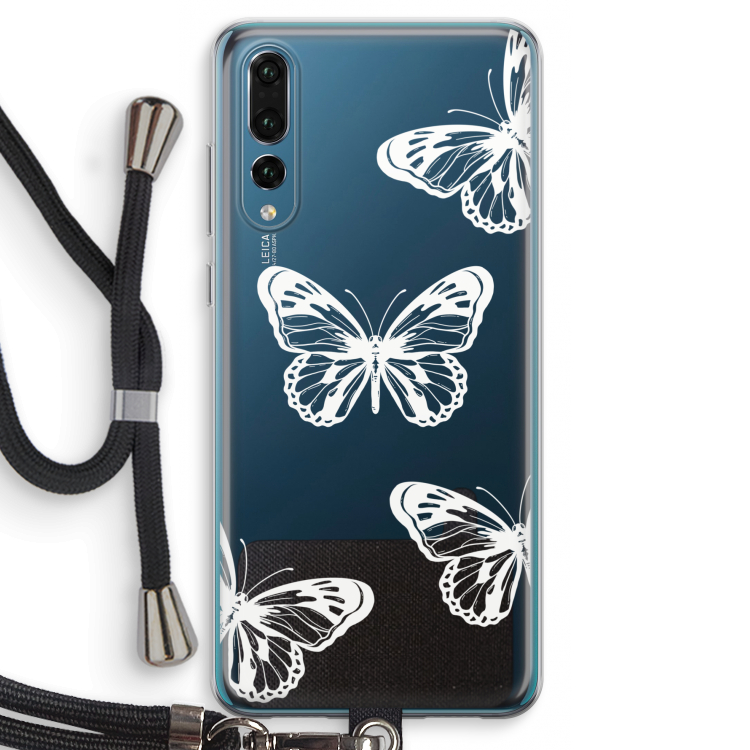 White butterfly: Huawei P20 Pro Transparant Hoesje met koord