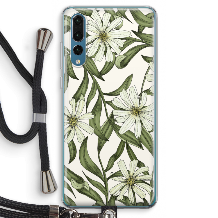 Wit bloemenpatroon: Huawei P20 Pro Transparant Hoesje met koord