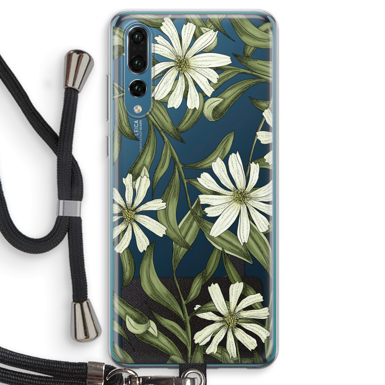 Wit bloemenpatroon: Huawei P20 Pro Transparant Hoesje met koord
