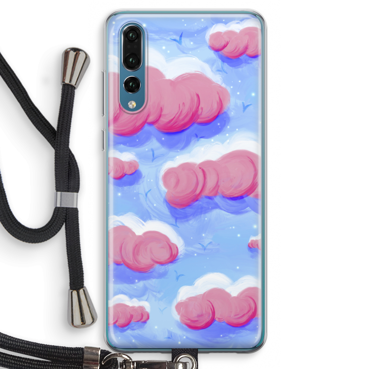 Roze wolken met vogels: Huawei P20 Pro Transparant Hoesje met koord