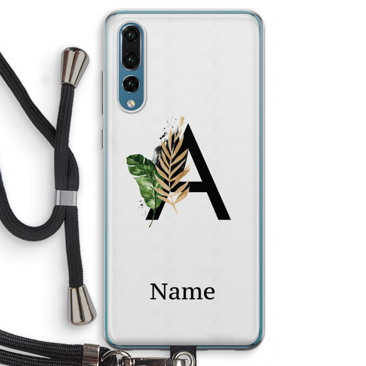 Charcoal Flora: Huawei P20 Pro Transparant Hoesje met koord